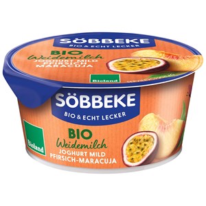 JOGURT KREMOWY BRZOSKWINIA - MARAKUJA (3,8 % TŁUSZCZU W MLEKU) BIO 150 g - SOBBEKE