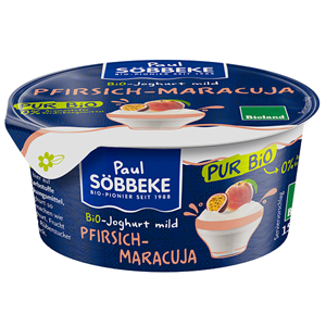 JOGURT KREMOWY BRZOSKWINIA - MARAKUJA (3,8 % TŁUSZCZU W MLEKU) BIO 150 g - SOBBEKE