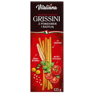 PALUSZKI GRISSINI Z POMIDORAMI I BAZYLIĄ 125 g - VITALIANA