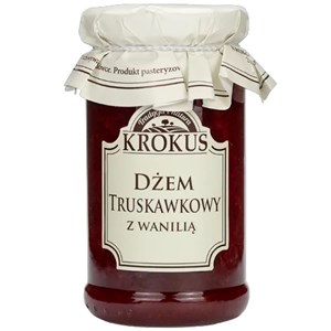 DŻEM TRUSKAWKOWY Z WANILIĄ O OBNIŻONEJ ZAWARTOŚCI CUKRU BEZGLUTENOWY 235 g - KROKUS