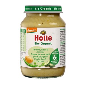 ZIEMNIAK - GROSZEK - CUKINIA BEZ DODATKU CUKRÓW BEZGLUTENOWE OD 6 MIESIĄCA DEMETER BIO 190 g (SŁOIK) - HOLLE